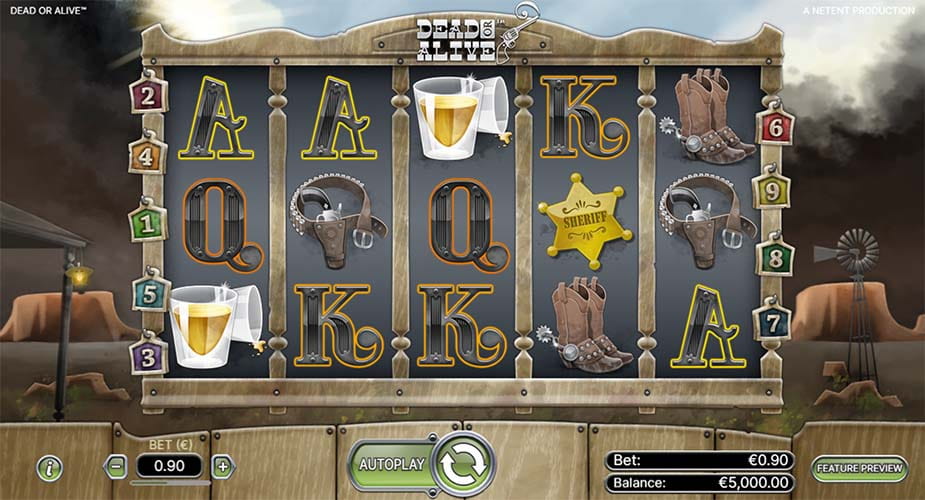The interface of the Dead or Alive slot game