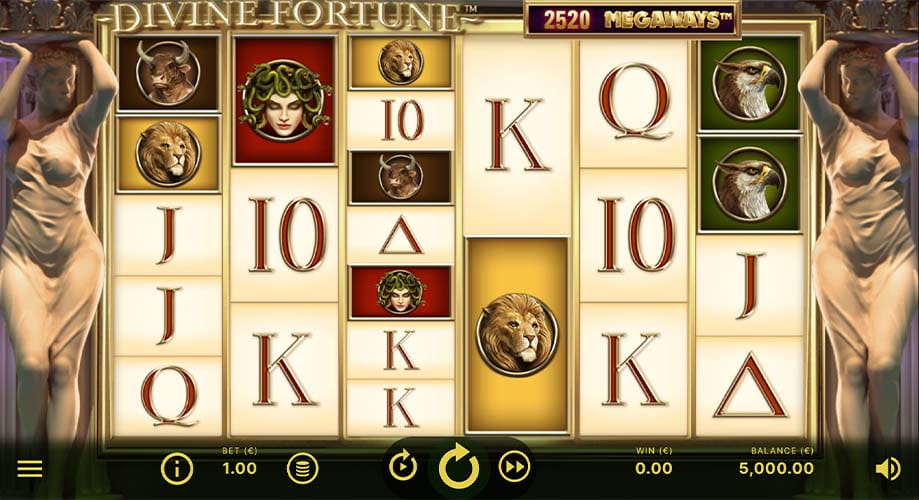 The interface of Divine Fortune Megaways online slot game